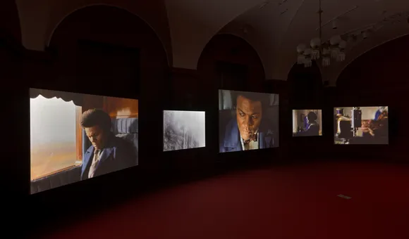 Five screen video installation