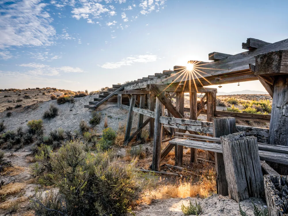 A wooden trestle bridge