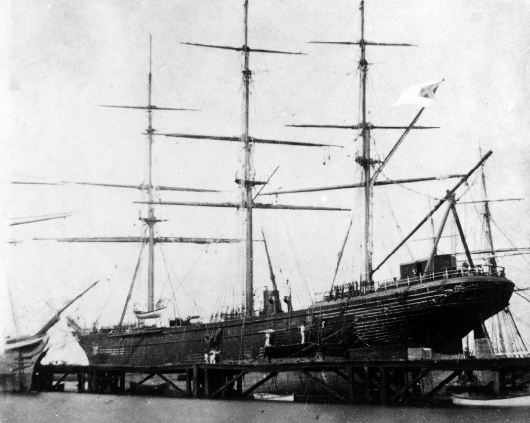 The CSS Shenandoah in dry dock in Victoria, Australia, in 1865