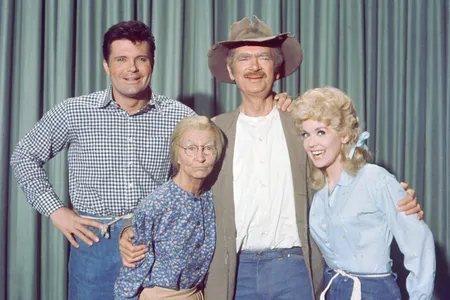 &quot;The Beverly Hillbillies&quot;&nbsp;cast in 1963, from left to right: Max Baer Jr. (as Jethro Bodine); Irene Ryan (as Granny, Daisy Moses); Buddy Ebsen (as Jed Clampett); and Donna Douglas (as Elly May Clampett)