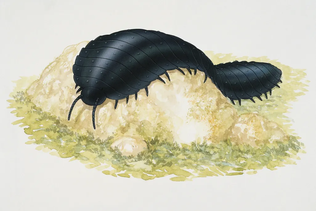a black millipede on a rock