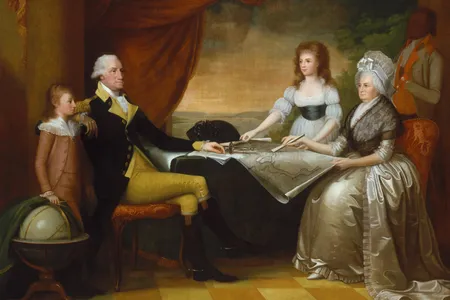 <i>The Washington Family</i>, painted by Edward Savage in New York City while Washington was the nation's president. The children in the portrait are Martha Custis Washington's grandchildren, to whom George was a father figure.