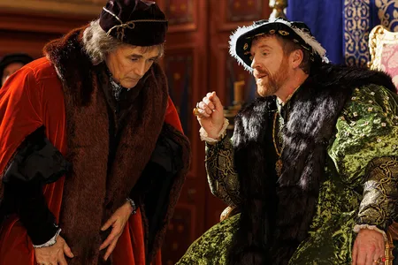 Mark Rylance (left) and Damian Lewis (right) as Thomas Cromwell and Henry VIII in &quot;Wolf Hall: The Mirror and the Light&quot;